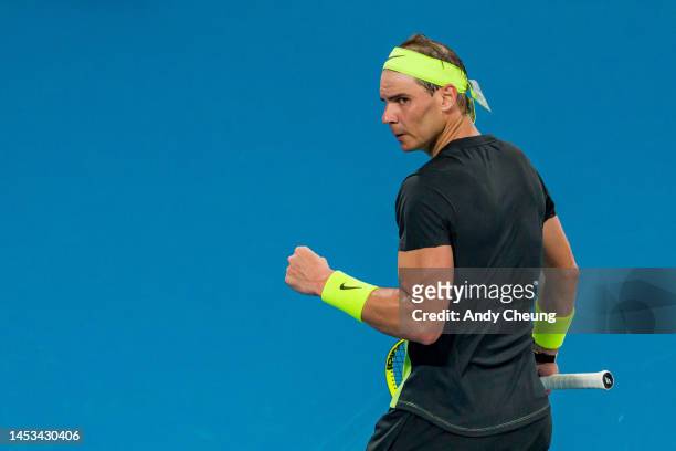 Rafael Nadal of Spain celebrates winning a point in the Group D match against Cameron Norrie of Great Britain during day three of the 2023 United Cup...