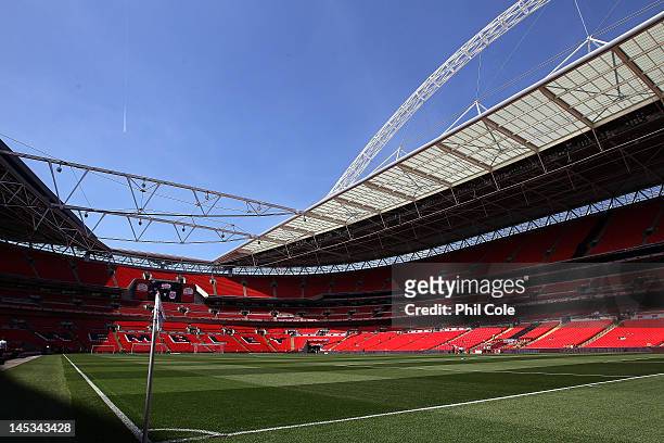 The stadium roof is open for the first time before the npower League two play-off final between Cheltenham Town and Crewe Alexandra at Wembley...