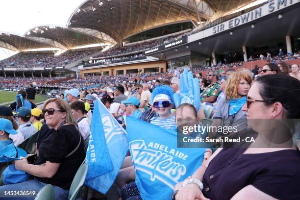 Fans during the Men's Big Bash League match between the Adelaide Strikers and the Melbourne Stars at Adelaide Oval, on December 31 in Adelaide,...