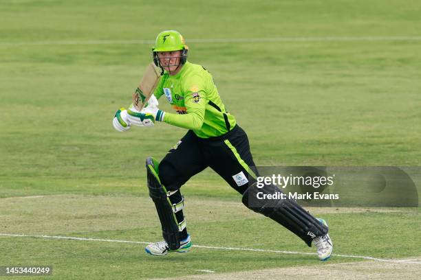 Matthew Gilkes of the Thunder bats during the Men's Big Bash League match between the Sydney Thunder and the Hobart Hurricanes at Lavington Sports...