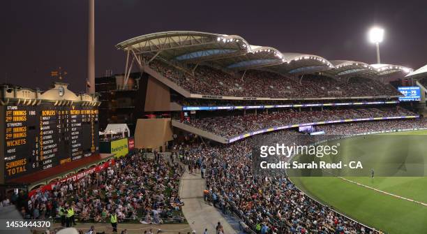 General View of Large Crowd during the Men's Big Bash League match between the Adelaide Strikers and the Melbourne Stars at Adelaide Oval, on...