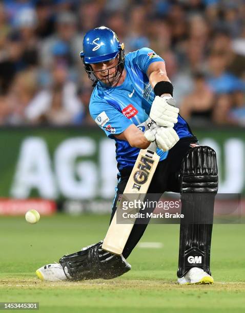 Adam Hose of the Strikers bats during the Men's Big Bash League match between the Adelaide Strikers and the Melbourne Stars at Adelaide Oval, on...