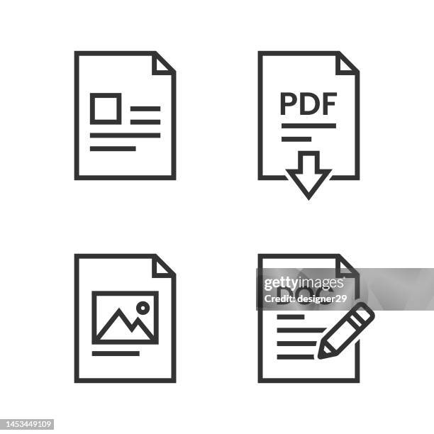 file icon set. text, pdf, picture and document file icon set. - single word stock illustrations