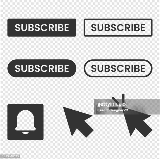 subscribe element icon set flat design on transparent background. - youtube advertising stock illustrations