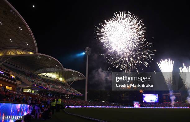 Fireworks after the Men's Big Bash League match between the Adelaide Strikers and the Melbourne Stars at Adelaide Oval, on December 31 in Adelaide,...