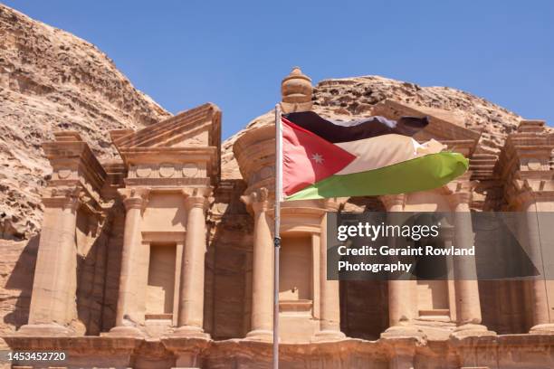 petra, & jordan flag - jordanian flag stock pictures, royalty-free photos & images