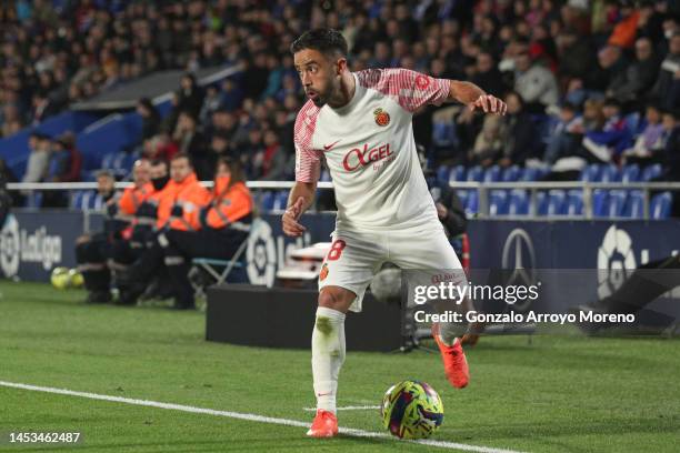 Clement Grenier of RCD Mallorca controls the ball during the LaLiga Santander match between Getafe CF and RCD Mallorca at Coliseum Alfonso Perez on...