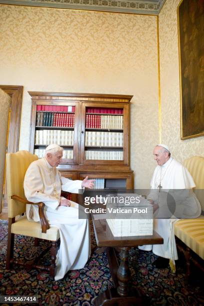 Pope Francis, who was elected on March 13, meets Pope Emeritus Benedict XVI , as he arrives by helicopter at the papal summer residence of Castel...
