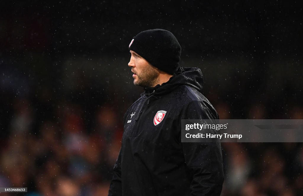George Slicker Rugby George Skivington, Head Coach of Gloucester Rugby looks on ahead of ...