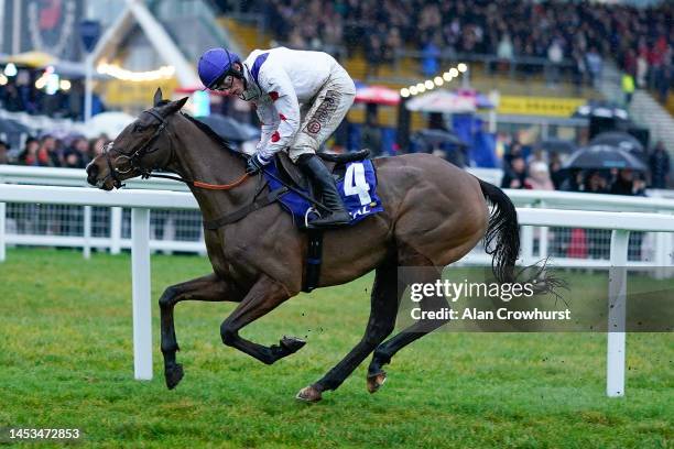 Harry Cobden riding Hermes Allen comfortably win The Coral Challow Novices' Hurdle at Newbury Racecourse on December 31, 2022 in Newbury, England.