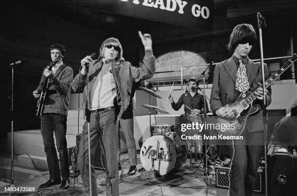 English rock group The Yardbirds perform their song 'Over Under Sideways Down' on the set of the Associated Rediffusion Television pop music...