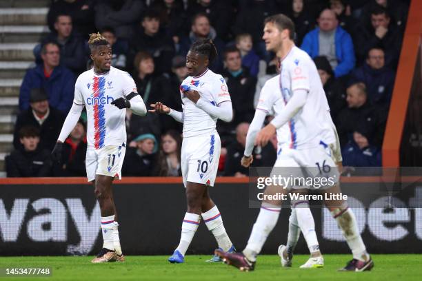 Eberechi Eze of Crystal Palace celebrates after scoring the team's second goal with teammates during the Premier League match between AFC Bournemouth...