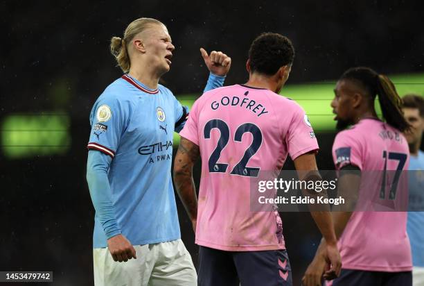 Erling Haaland of Manchester City reacts during the Premier League match between Manchester City and Everton FC at Etihad Stadium on December 31,...