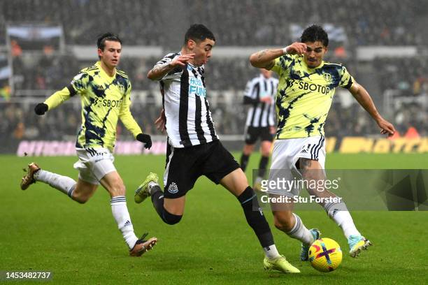 Miguel Almiron of Newcastle United is fouled by Pascal Struijk of Leeds United during the Premier League match between Newcastle United and Leeds...