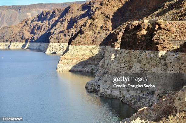 low water levels in lake mead near the hoover dam - lake mead national recreation area stock pictures, royalty-free photos & images