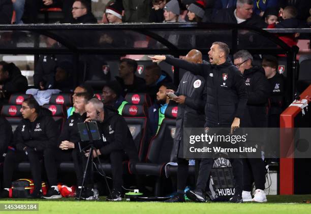 Gary O'Neil, Manager of AFC Bournemouth, reacts during the Premier League match between AFC Bournemouth and Crystal Palace at Vitality Stadium on...