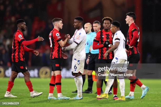 Ryan Christie of AFC Bournemouth shakes hands with Marc Guehi of Crystal Palace after the Premier League match between AFC Bournemouth and Crystal...