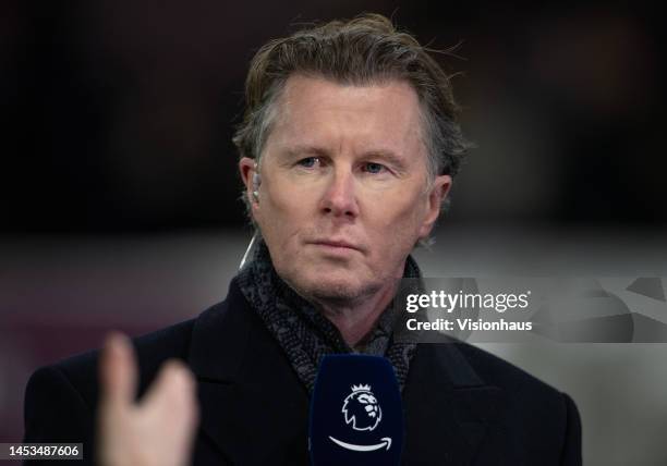 Amazon pundit Steve McManaman before the Premier League match between Aston Villa and Liverpool FC at Villa Park on December 26, 2022 in Birmingham,...