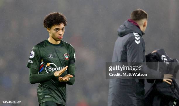 Samuel Edozie of Southampton during the Premier League match between Fulham FC and Southampton FC at Craven Cottage on December 31, 2022 in London,...