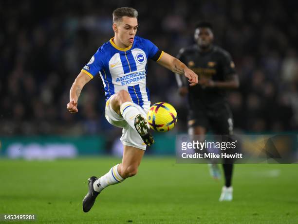 Leandro Trossard of Brighton & Hove Albion controls the ball during the Premier League match between Brighton & Hove Albion and Arsenal FC at...