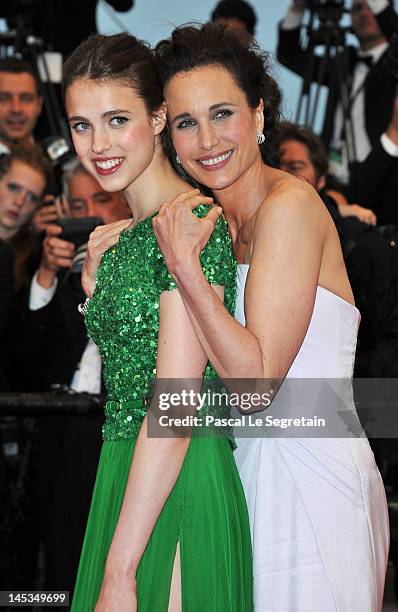 Sarah Margaret Qualley and Andie MacDowell attend the Closing Ceremony and "Therese Desqueyroux" premiere during the 65th Annual Cannes Film...