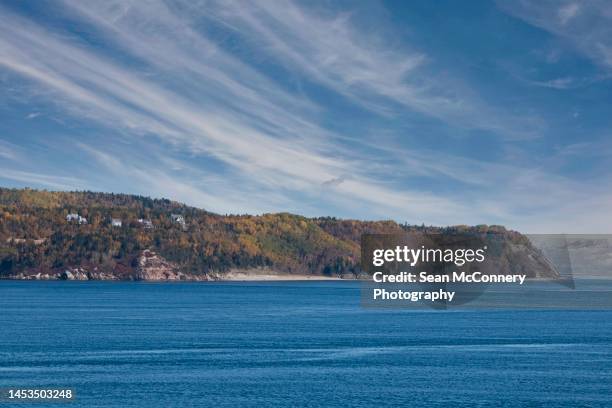 fog and clouds over the rivers. - baie sainte catherine stock pictures, royalty-free photos & images