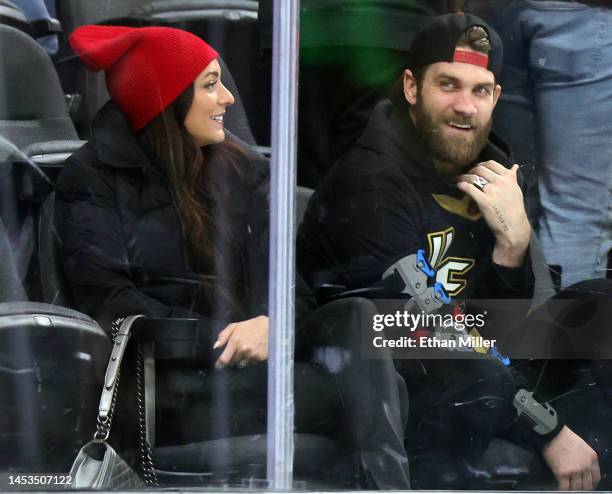 Kayla Harper , and her husband, Philadelphia Phillies outfielder Bryce Harper, attend a game between the Nashville Predators and the Vegas Golden...