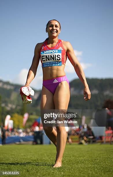 Jessica Ennis of Great Britain after competing in the Women's 200m in the women's heptathlon during the Hypomeeting Gotzis 2012 at the Mosle Stadiom...