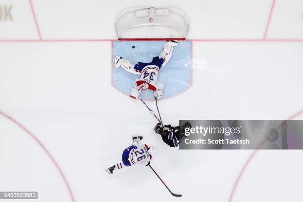 Alex Ovechkin of the Washington Capitals scores his third goal of the game against Jake Allen of the Montreal Canadiens during the third period at...