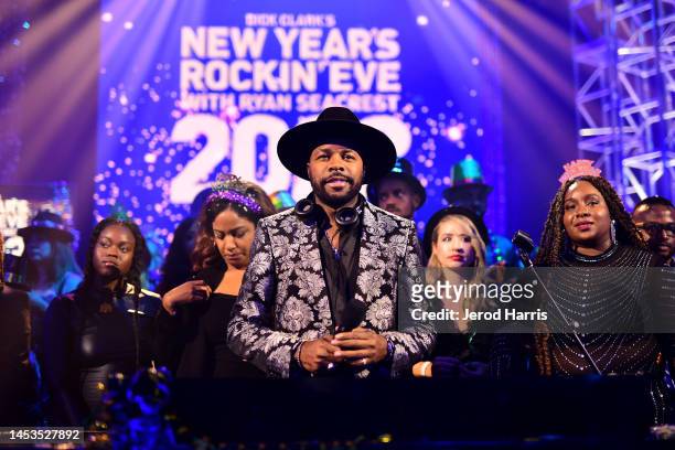In this image released on December 31, D-Nice performs at Dick Clark's New Year's Rockin' Eve with Ryan Seacrest 2023 broadcast on December 31, 2022...
