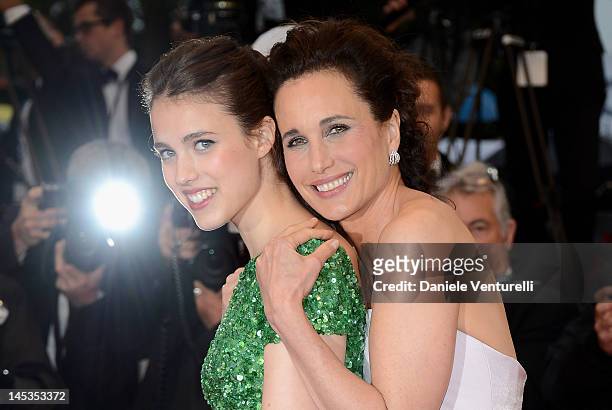 Andie MacDowell and daughter Sarah Margaret Qualley attend the Closing Ceremony & Therese Desqueyroux Premiere during the 65th Annual Cannes Film...