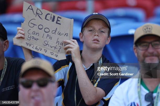 Newcastle Jets fan during the round 10 A-League Men's match between Newcastle Jets and Sydney FC at McDonald Jones Stadium, on January 01 in...