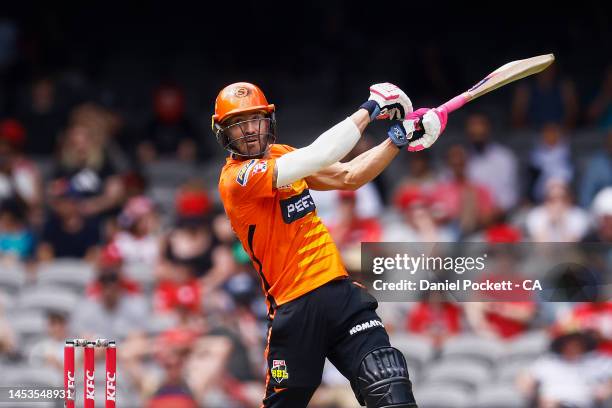 Faf du Plessis of the Scorchers bats during the Men's Big Bash League match between the Melbourne Renegades and the Perth Scorchers at Marvel...