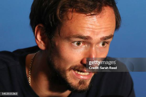 Daniil Medvedev of Russia at a press conference during day one of the 2023 Adelaide International at Memorial Drive on January 01, 2023 in Adelaide,...