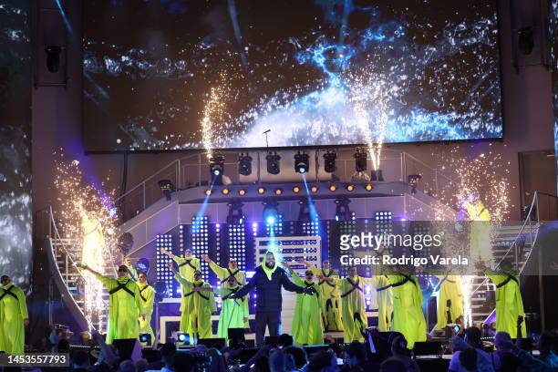 Puerto Rican native Farruko performs on Dick Clark’s New Year’s Rockin’ Eve with Ryan Seacrest 2023 during the show’s second-ever Spanish countdown...