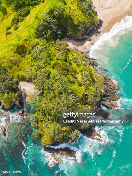 drone aerial landscape. - bay of islands stock-fotos und bilder