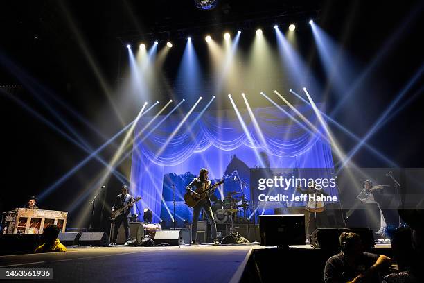 Singer Scott Avett, bassist Bob Crawford, singer/guitarist Seth Avett, cellist Joe Kwon and fiddle player Tania Elizabeth of The Avett Brothers...