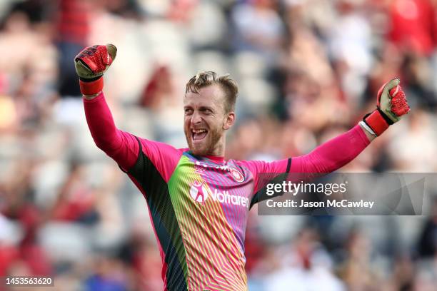 Lawrence Thomas of the Wanderers celebrates the goal of Ramy Najjarine of the Wanderers during the round 10 A-League Men's match between Western...