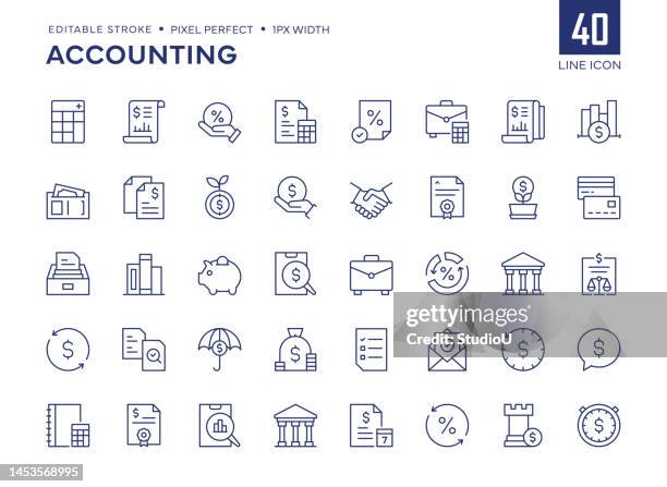 bildbanksillustrationer, clip art samt tecknat material och ikoner med accounting line icon set contains spreadsheet, accounting ledger, tax, loan, calculator and so on icons. - bank statement