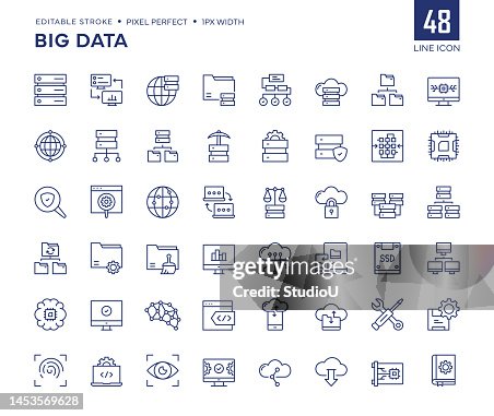 Big Data Line Icon Set contains Server, Database, Mining, Algorithm, CPU, Cloud Computing and so on icons. Big Data Line Icon Set contains Server, Database, Mining, Algorithm, CPU, Cloud Computing and so on icons.