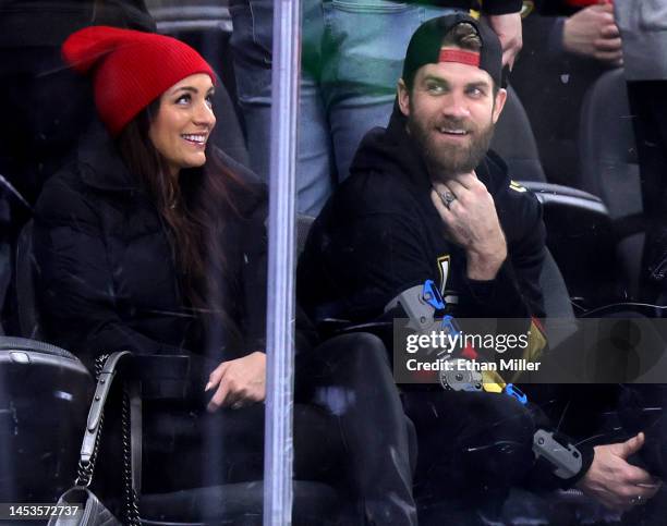 Kayla Harper , and her husband, Philadelphia Phillies outfielder Bryce Harper, attend a game between the Nashville Predators and the Vegas Golden...