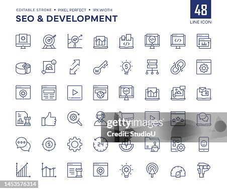 SEO And Development Line Icon Set contains Optimization, SEO, SEM, Mobile App, Analytics, Strategy and so on icons. SEO And Development Line Icon Set contains Optimization, SEO, SEM, Mobile App, Analytics, Strategy and so on icons.