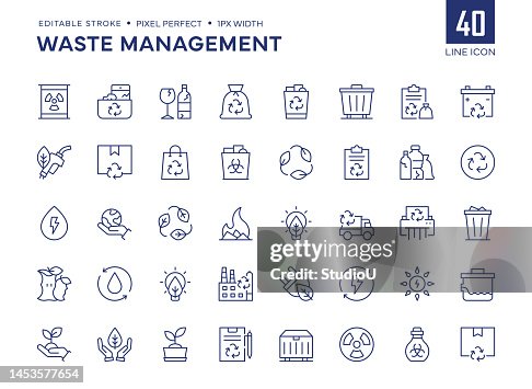Waste Management Line Icon Set contains Recycling, Reusable, Recycling Center, Environment and so on icons. Waste Management Line Icon Set contains Recycling, Reusable, Recycling Center, Environment and so on icons.