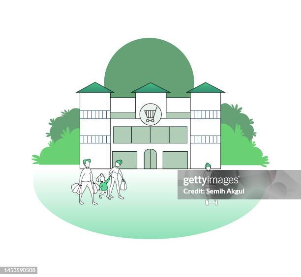 mall flat design vector - mall background stock illustrations