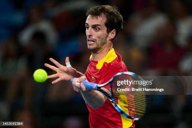 Albert Ramos-Vinolas of Spain competes in the Group D match against Daniel Evans of Great Britain during day four of the 2023 United Cup at Ken...