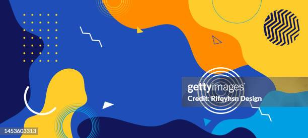 illustrazioni stock, clip art, cartoni animati e icone di tendenza di sfondo astratto astratto di gradiente blu e giallo brillante con elementi geometrici vettoriali - divertirsi