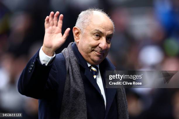 Former Tottenham Hotspur player Ossie Ardiles waves to the fans prior to the Premier League match between Tottenham Hotspur and Aston Villa at...