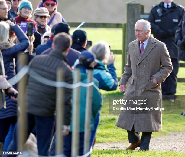 King Charles III meets members of the public after attending the New Year's Day service at the Church of St Mary Magdalene on the Sandringham estate...