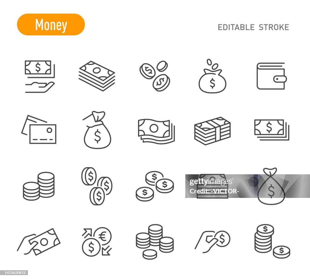 Money Icons - Line Series - Editable Stroke