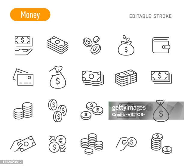 money icons - line series - editable stroke - wealth stock illustrations